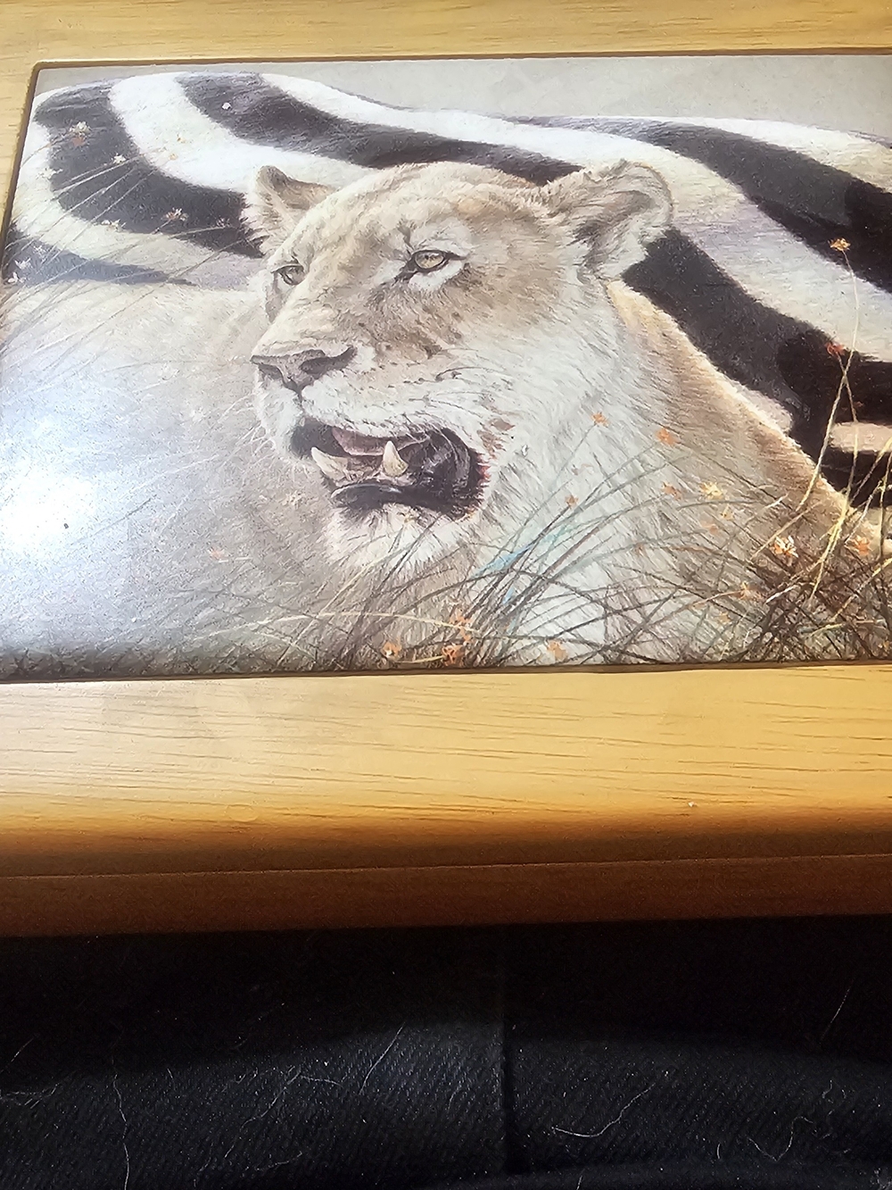 Lioness Print Decorative Tray in Neutral Tones